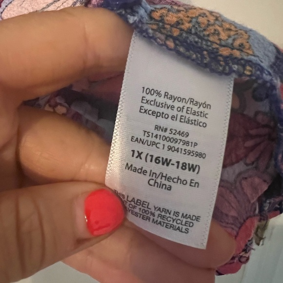 Terra & Sky Blue and Pink Ruffled 3/4 Sleeve Blouse size 1X (SKU-D-125) - Picture 4 of 10